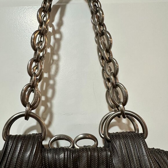 Auth Vintage Bvlgari Dark Chocolate Brown Pleated Leather Handbag - Picture 8 of 15